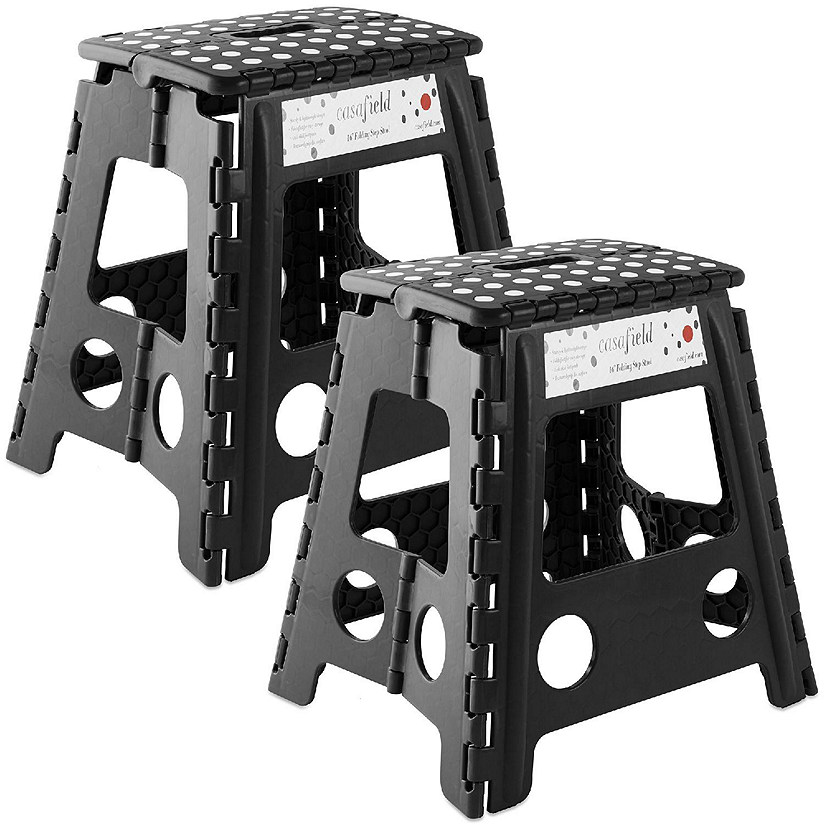 Casafield 2 Pack - 16" Collapsible Kids Folding Plastic Kitchen Step Foot Stool, Black Image