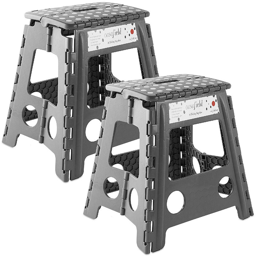 Casafield 2 Pack - 16" Collapsible Kids Folding Plastic Kitchen Step Foot Stool, Gray Image