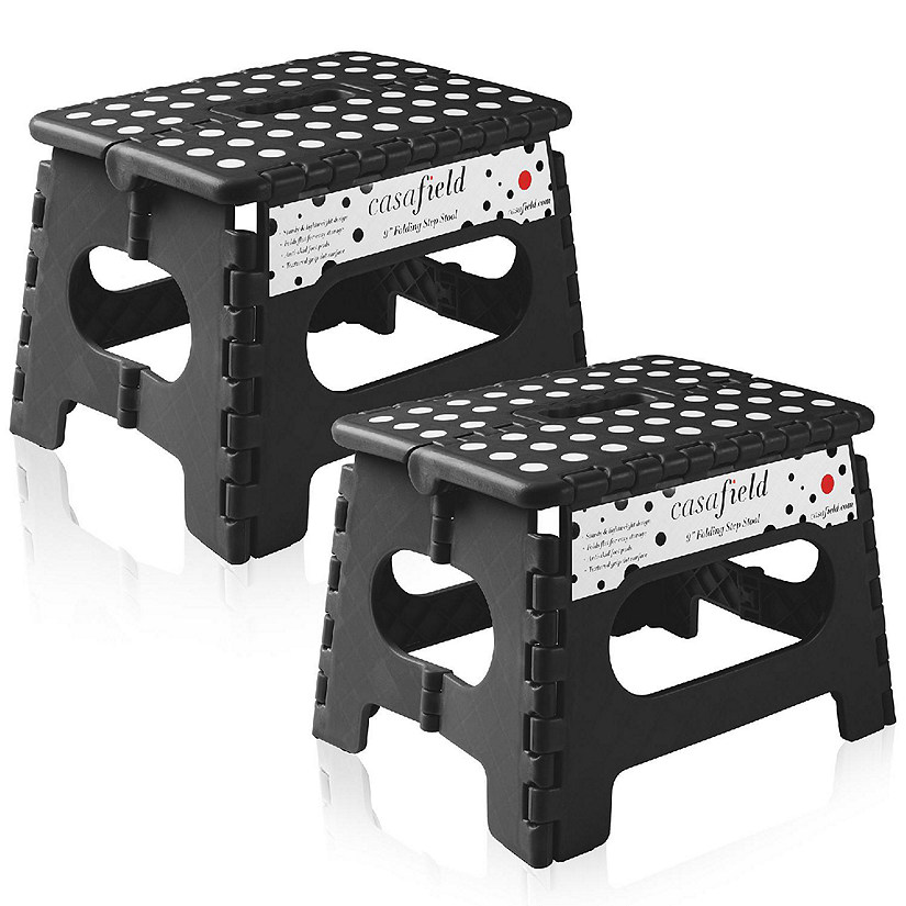 Casafield 2 Pack - 9" Collapsible Kids Folding Plastic Kitchen Step Foot Stool, Black Image