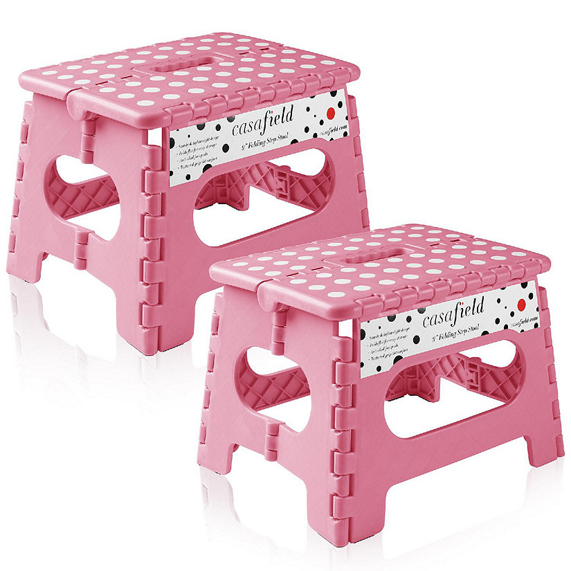 Casafield 2 Pack - 9" Collapsible Kids Folding Plastic Kitchen Step Foot Stool, Pink Image