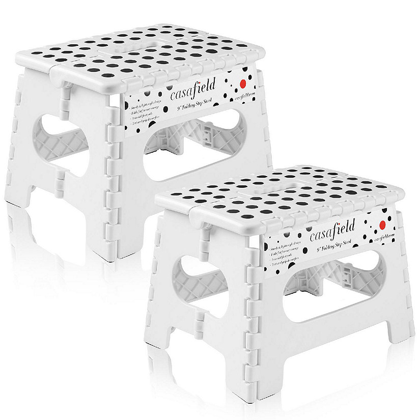 Casafield 2 Pack - 9" Collapsible Kids Folding Plastic Kitchen Step Foot Stool, White Image