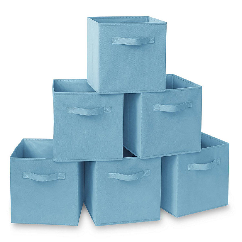 Casafield 6 Collapsible 11" Fabric Cubby Cube Storage Bin Baskets for Shelves - Baby Blue Image