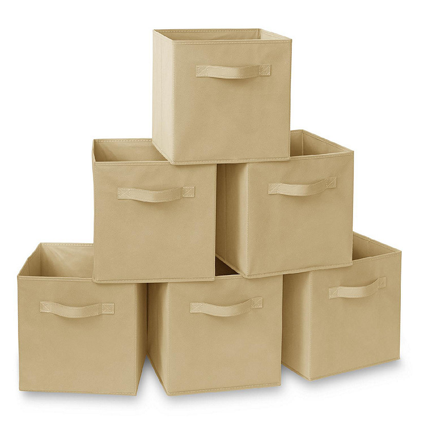 Casafield 6 Collapsible 11" Fabric Cubby Cube Storage Bin Baskets for Shelves - Beige Image