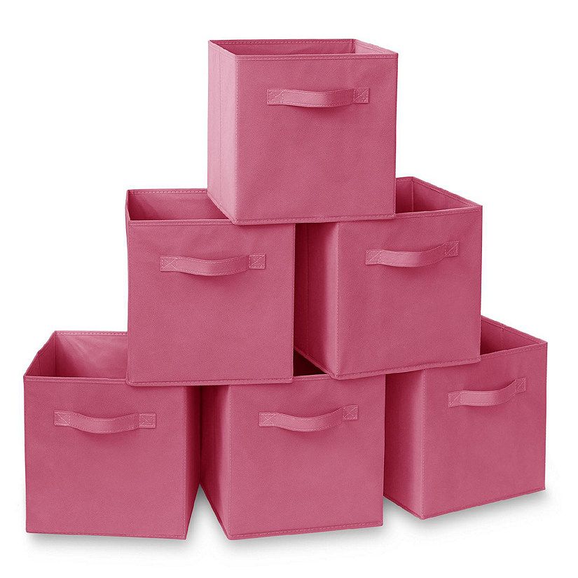 Casafield 6 Collapsible 11" Fabric Cubby Cube Storage Bin Baskets for Shelves - Hot Pink Image