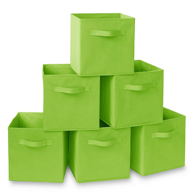 Casafield 6 Collapsible 11" Fabric Cubby Cube Storage Bin Baskets for Shelves - Lime Green Image