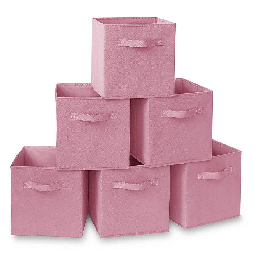 Casafield 6 Collapsible 11" Fabric Cubby Cube Storage Bin Baskets for Shelves - Pink Image