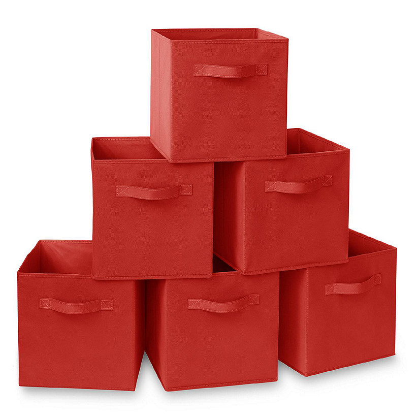 Casafield 6 Collapsible 11" Fabric Cubby Cube Storage Bin Baskets for Shelves - Red Image