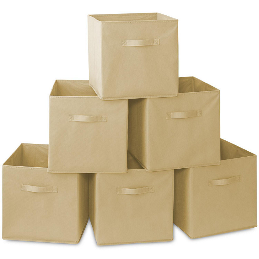 Casafield 6 Collapsible 13" Fabric Cubby Cube Storage Bin Baskets for Shelves - Beige Image
