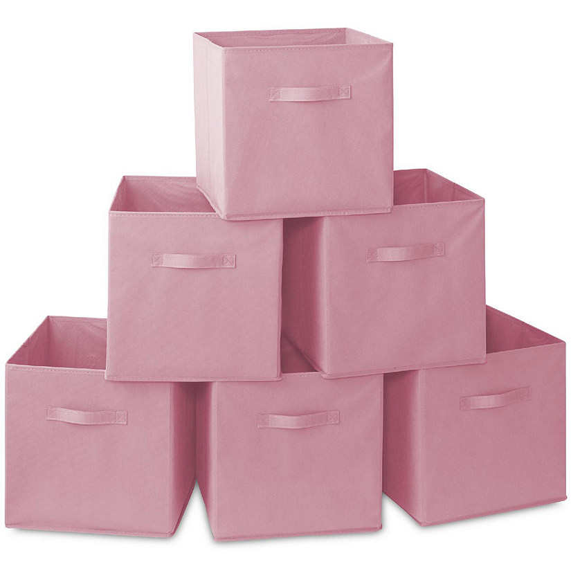 Casafield 6 Collapsible 13" Fabric Cubby Cube Storage Bin Baskets for Shelves - Pink Image