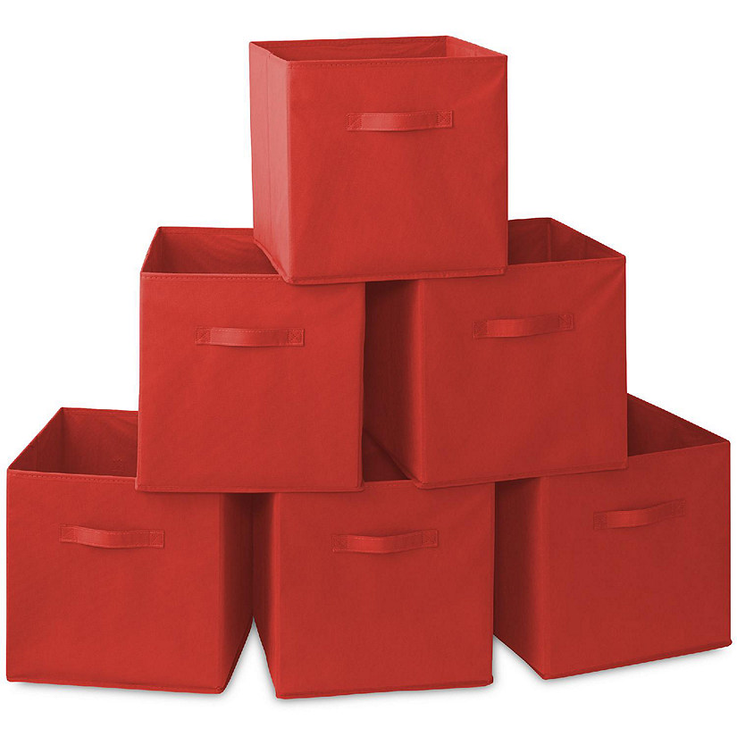 Casafield 6 Collapsible 13" Fabric Cubby Cube Storage Bin Baskets for Shelves - Red Image