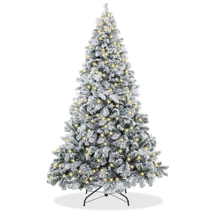Casafield 6FT Pre-Lit Snow-Flocked Pine Realistic Artificial Holiday Christmas Tree with Stand Image