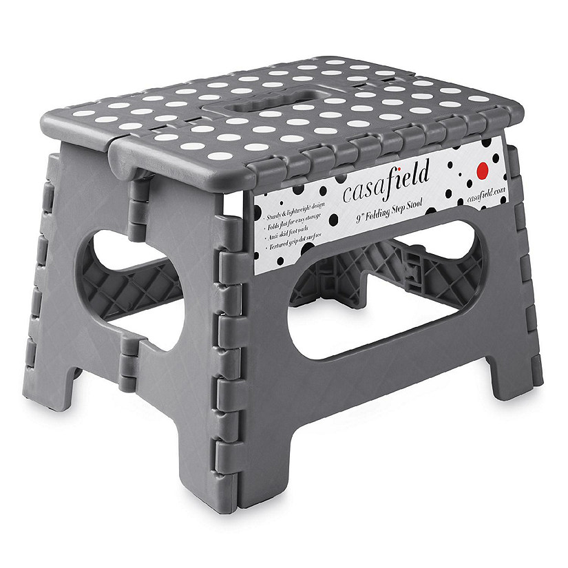 Casafield 9" Collapsible Folding Plastic Kitchen Step Foot Stool with Handle - Gray Image