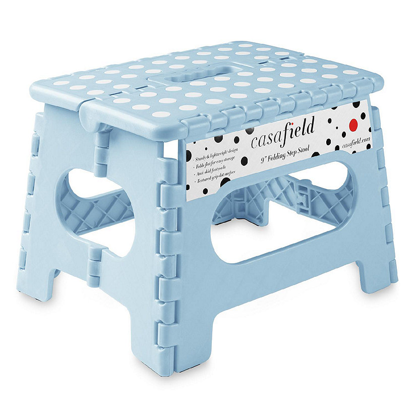 Casafield 9" Collapsible Folding Plastic Kitchen Step Foot Stool with Handle - Light Blue Image