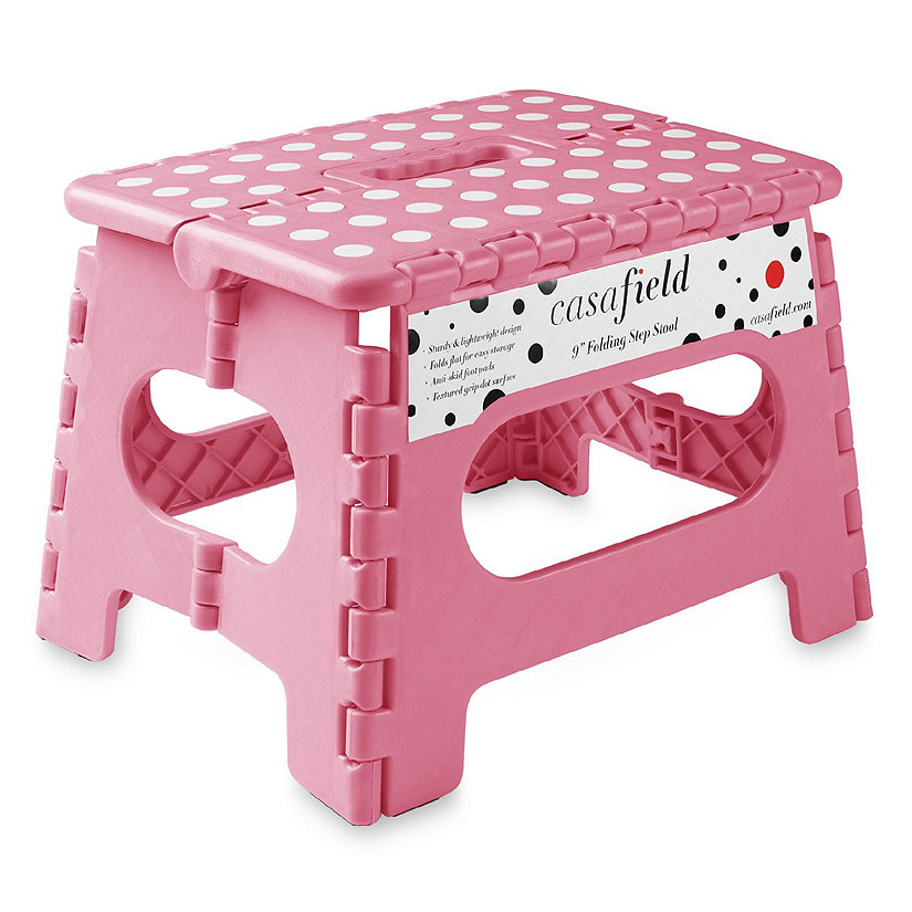 Casafield 9" Collapsible Folding Plastic Kitchen Step Foot Stool with Handle - Light Pink Image