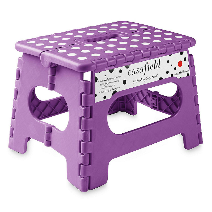 Casafield 9" Collapsible Folding Plastic Kitchen Step Foot Stool with Handle - Purple Image