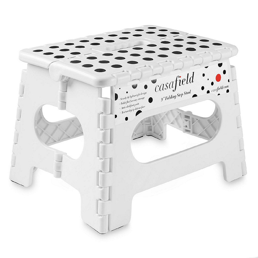Casafield 9" Collapsible Folding Plastic Kitchen Step Foot Stool with Handle - White Image