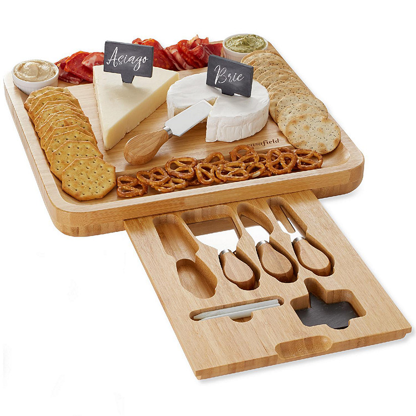 Casafield Bamboo Cheese Board Gift Set, Wooden Charcuterie Serving Tray w/ Bowls & Knives Image