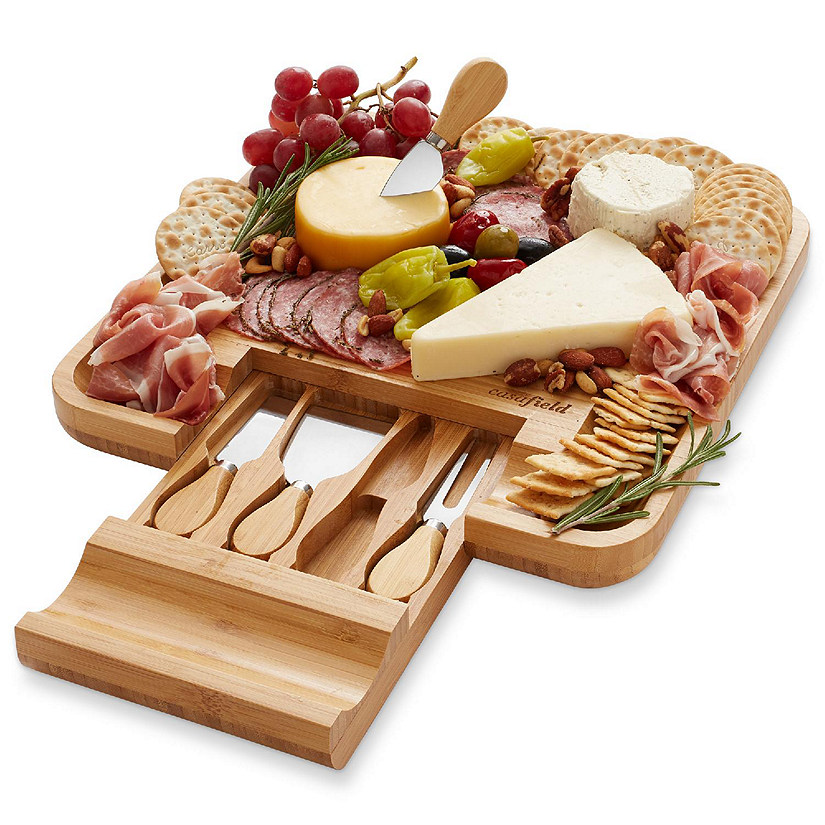 Casafield Bamboo Cheese Cutting Board Knife Gift Set Wooden Charcuterie Meat Serving Tray Image