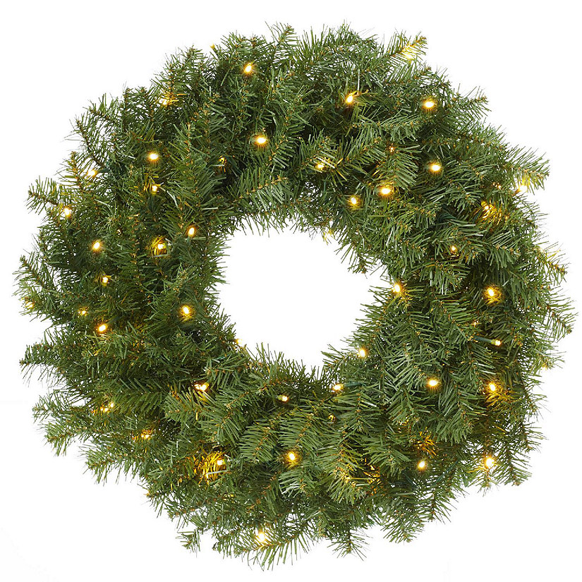 Casafield PreLit Artificial Christmas Wreath, Green Fir with White LED