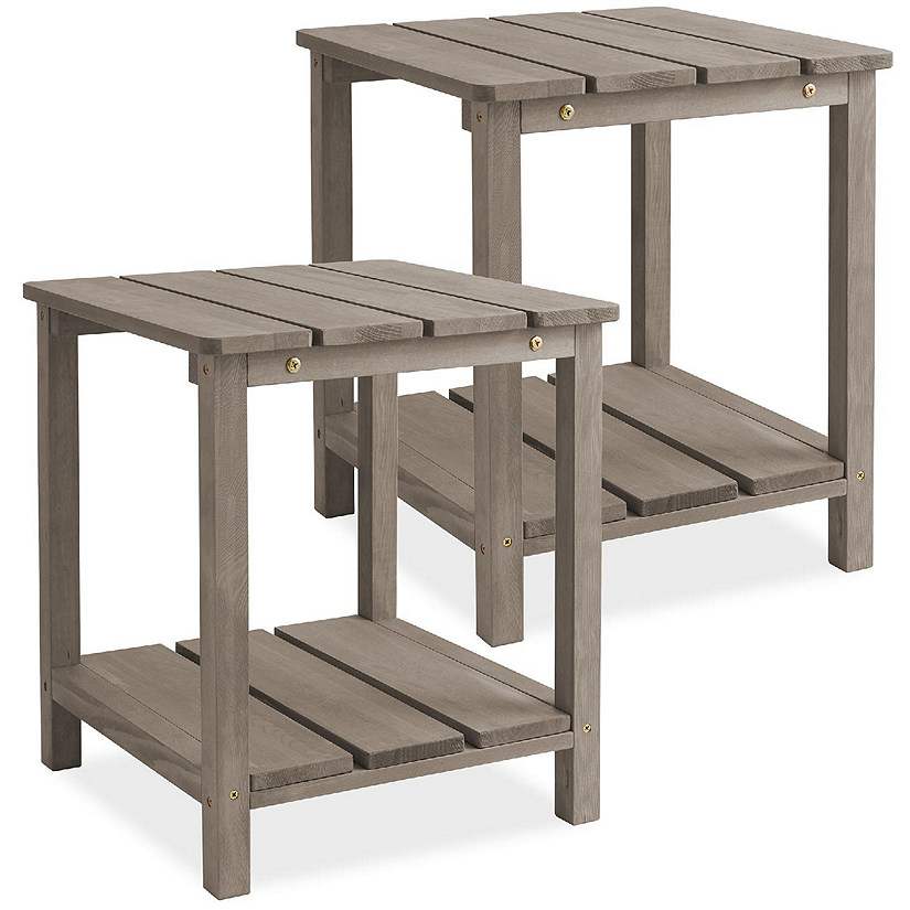 Casafield Set of 2 Wood Adirondack Side Table with Shelf for Patio and Deck, Gray Image
