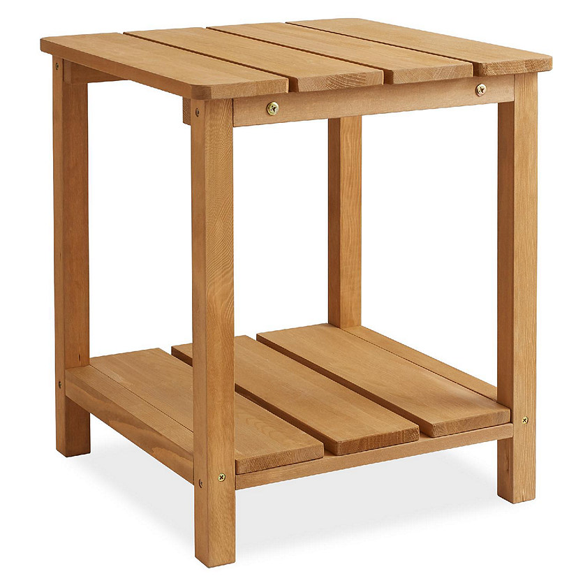 Casafield Wood Adirondack Side Table with Shelf for Patio and Deck, Natural Image