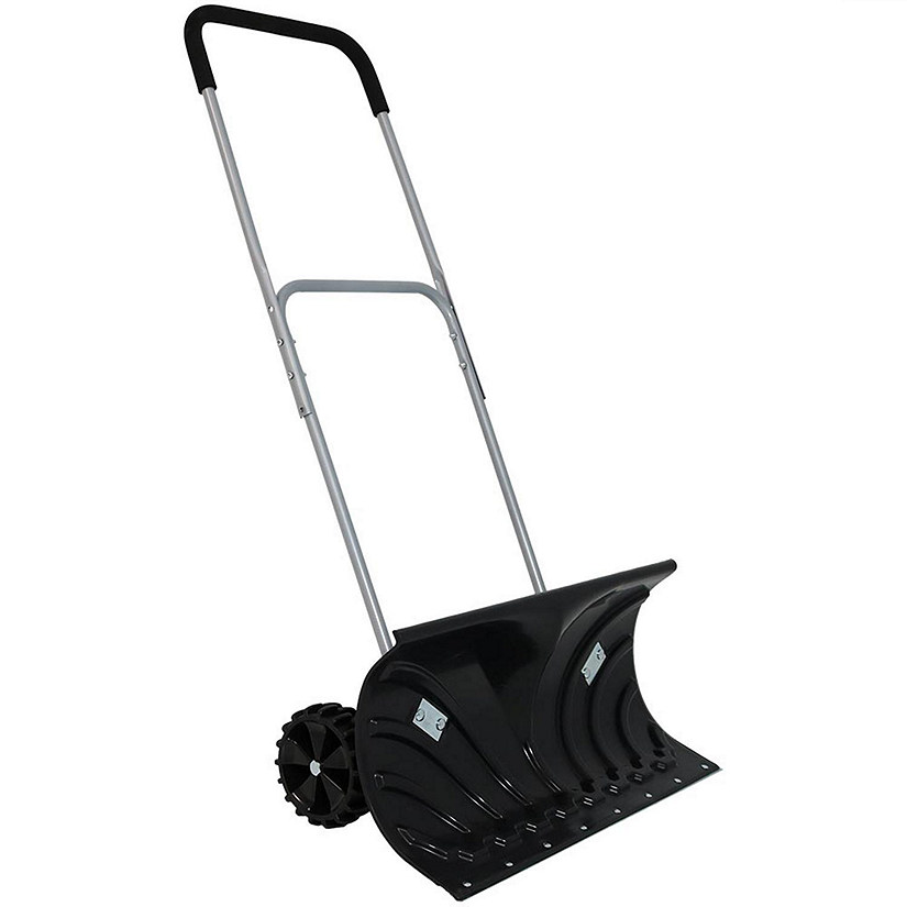 CASL Brands Outdoor Heavy-Duty Rolling Snow Plow Pusher Shovel with Plastic Wheels and Adjustable Aluminum Handle - 26" Image