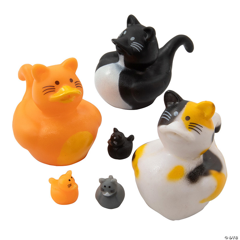 Cat-Themed Micro &amp; Regular Vinyl Rubber Ducks Assortment - 36 Pc. Image