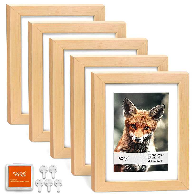 Cavepop 5x7 Nature Wood Picture Frame with 4x6 - Set of 5 Image