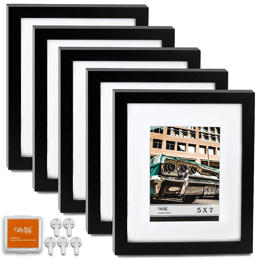 Cavepop 8x10 Black Picture Frame with 5x7 with Mat Set of 5