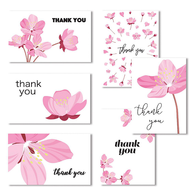 Cavepop Pink Floral Thank You Cards - Set of 36 Image