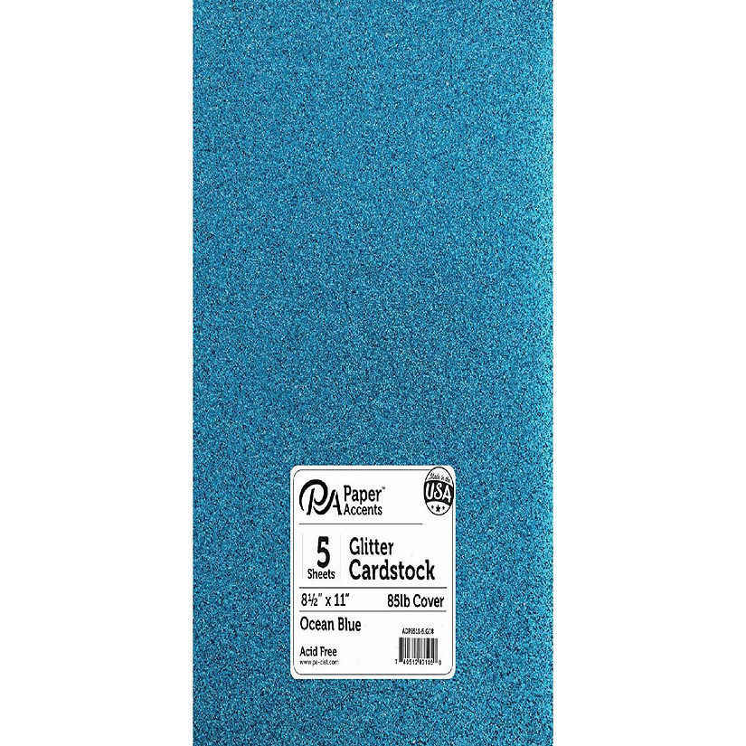 Cdstk Glitter 8.5x11 85lb Ocean Blue 5pc Image
