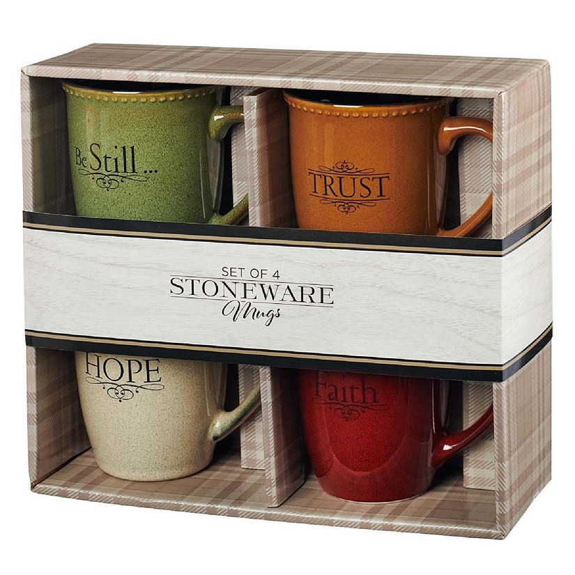 Ceramic Coffee Mug Set, Faith Trust Hope Be Still - Set of 4 Image
