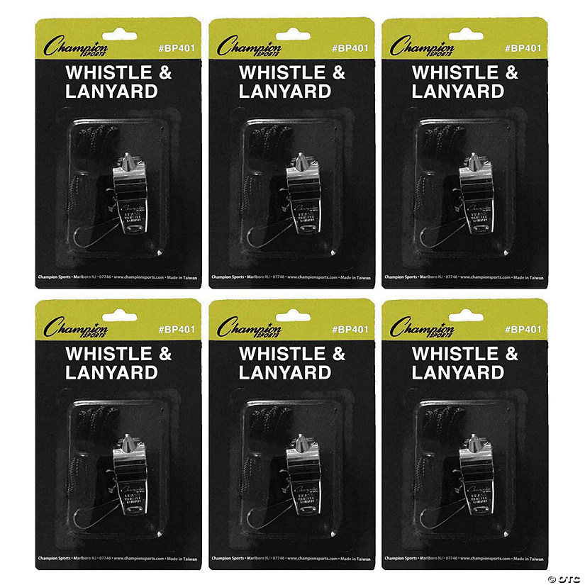 Champion Sports Metal Whistle & Black Lanyard Pack, 6 Packs Image