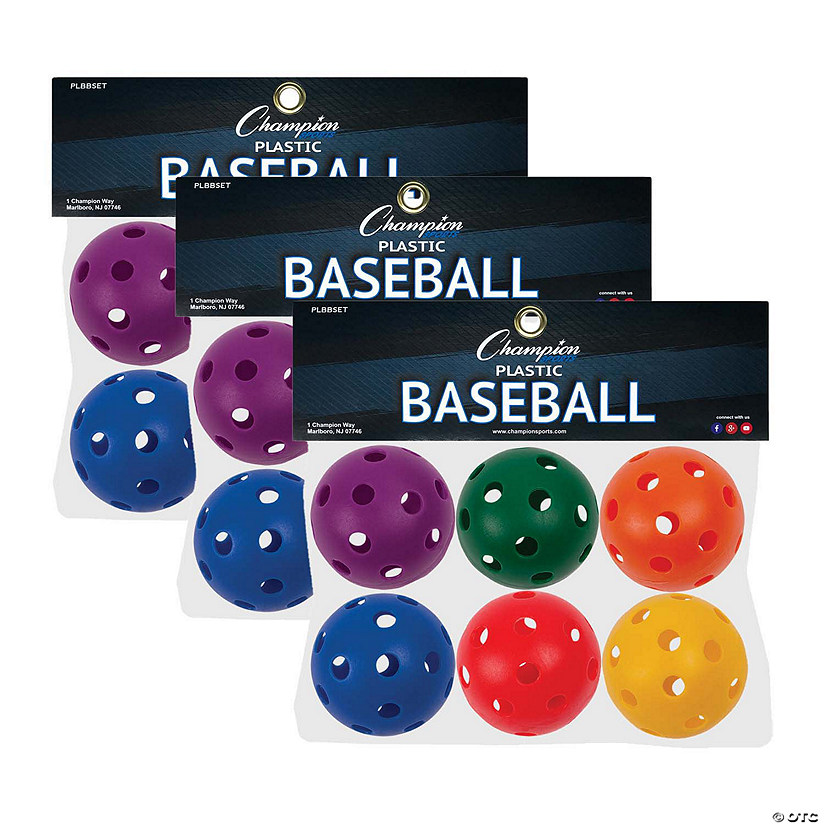 Champion Sports Plastic Baseballs, 6 Per Set, 3 Sets Image