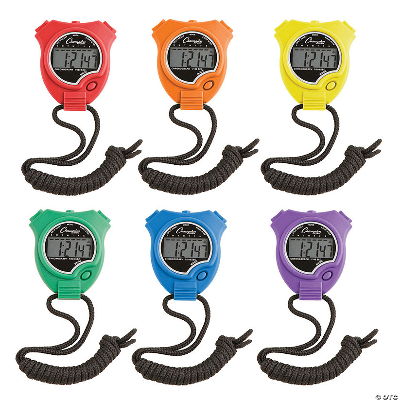 Champion Sports Stop Watch, Assorted Colors, Pack of 6 Image
