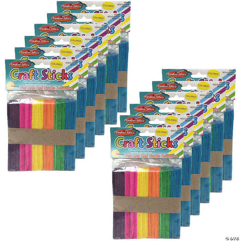 Charles Leonard Colored Craft Sticks, Regular Size, 4-1/2" x 3/8", 150 Per Pack, 12 Packs Image