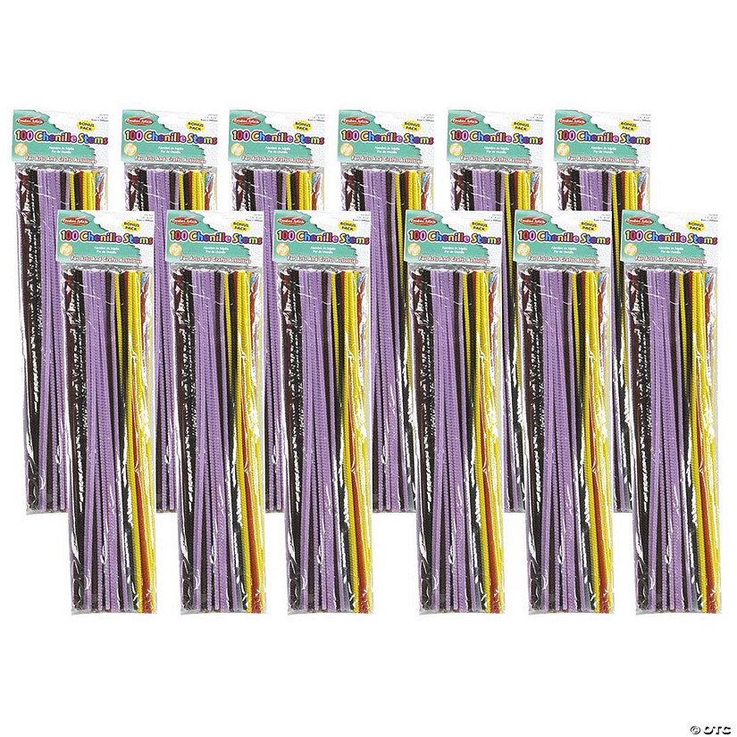 Charles Leonard Creative Arts Chenille Stems, 4 mm/12", Assorted Colors, 100 Per Pack, 12 Packs Image