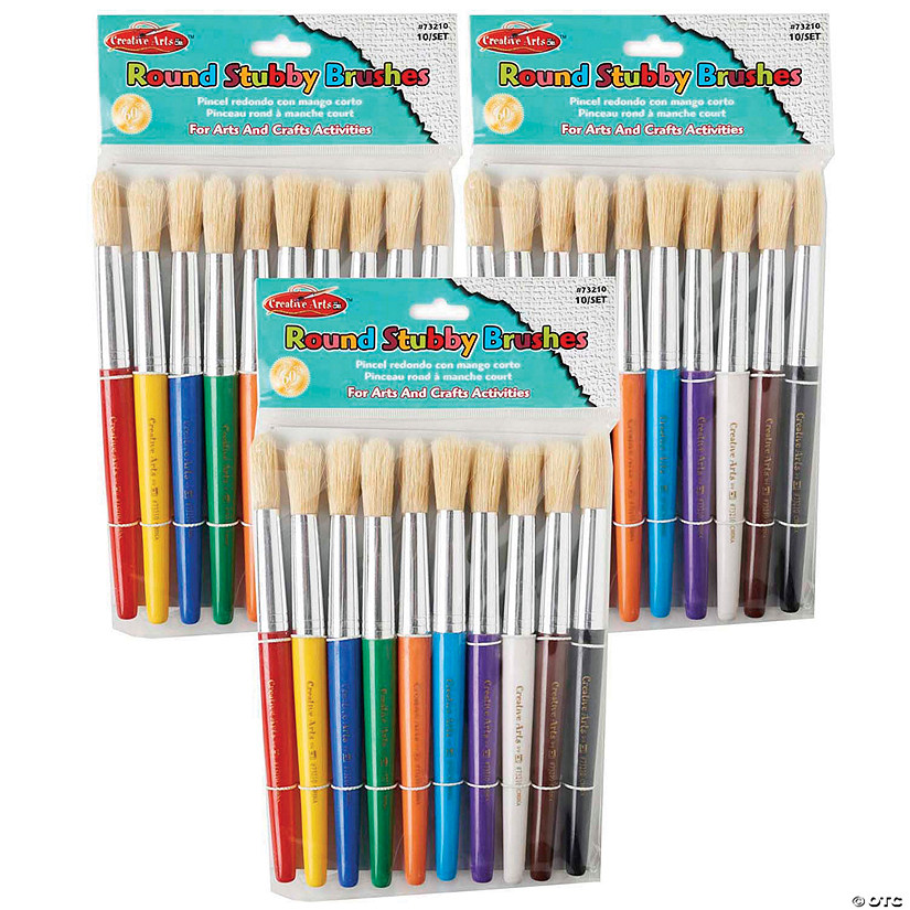 Charles Leonard Creative Arts Stubby Round Brushes, Assorted Colors, 10 Per Pack, 3 Packs Image