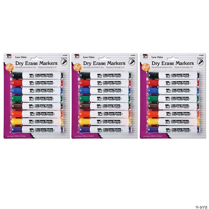 Charles Leonard Dry Erase Markers, Barrel Style, Low Odor, Chisel Tip, Assorted Colors, 8 Per Pack, 3 Packs Image