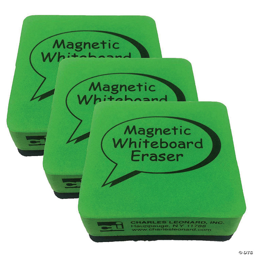 Charles Leonard Dry Erase Whiteboard Magnetic Eraser, 2 x 2 Inch, Green/Black, 12 Per Pack, 3 Packs Image