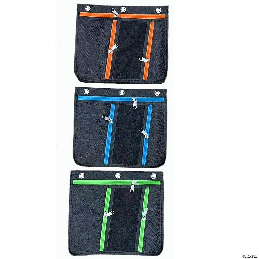 Charles Leonard Expanding Pencil Pouch, 3 Pocket, 11" x 9.5", Assorted Colors, Set of 24 Image