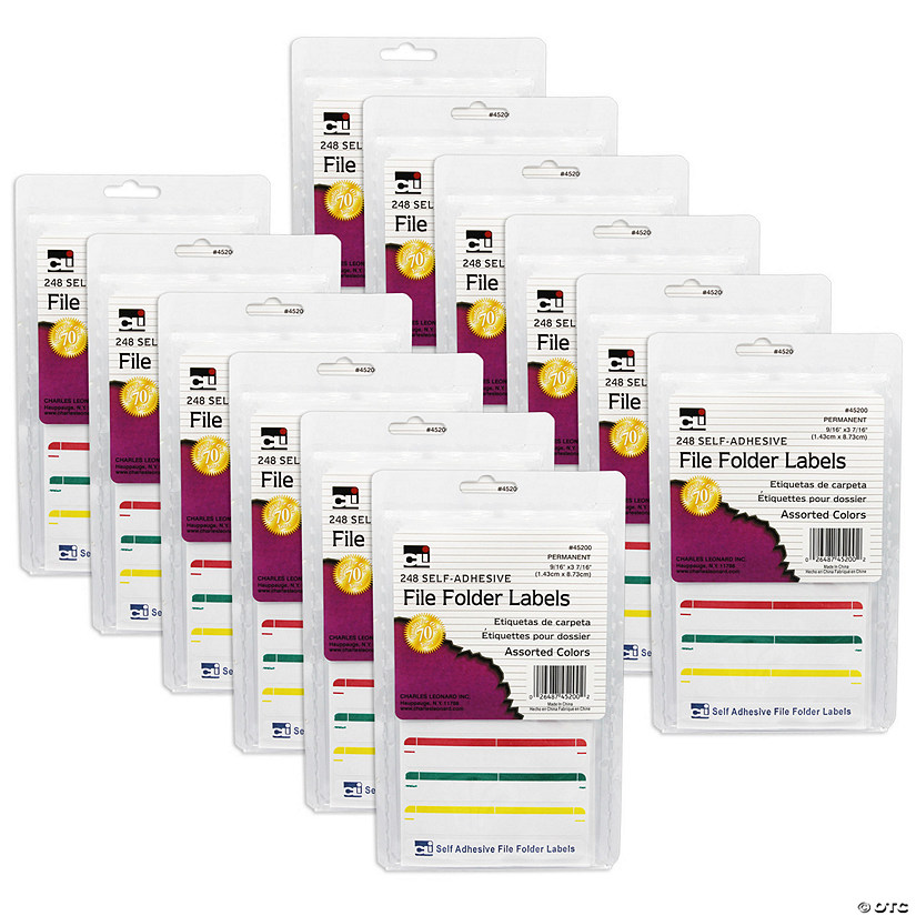 Charles Leonard File Folder Labels, Assorted, 248 Per Pack, 12 Packs Image
