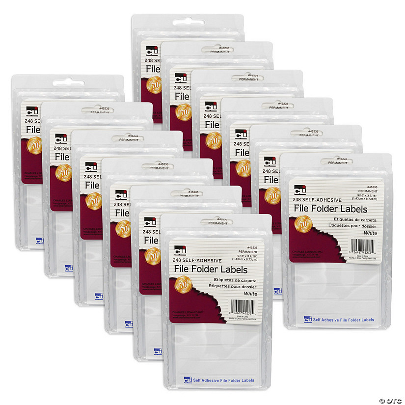 Charles Leonard File Folder Labels, White, 248 Per Pack, 12 Packs Image