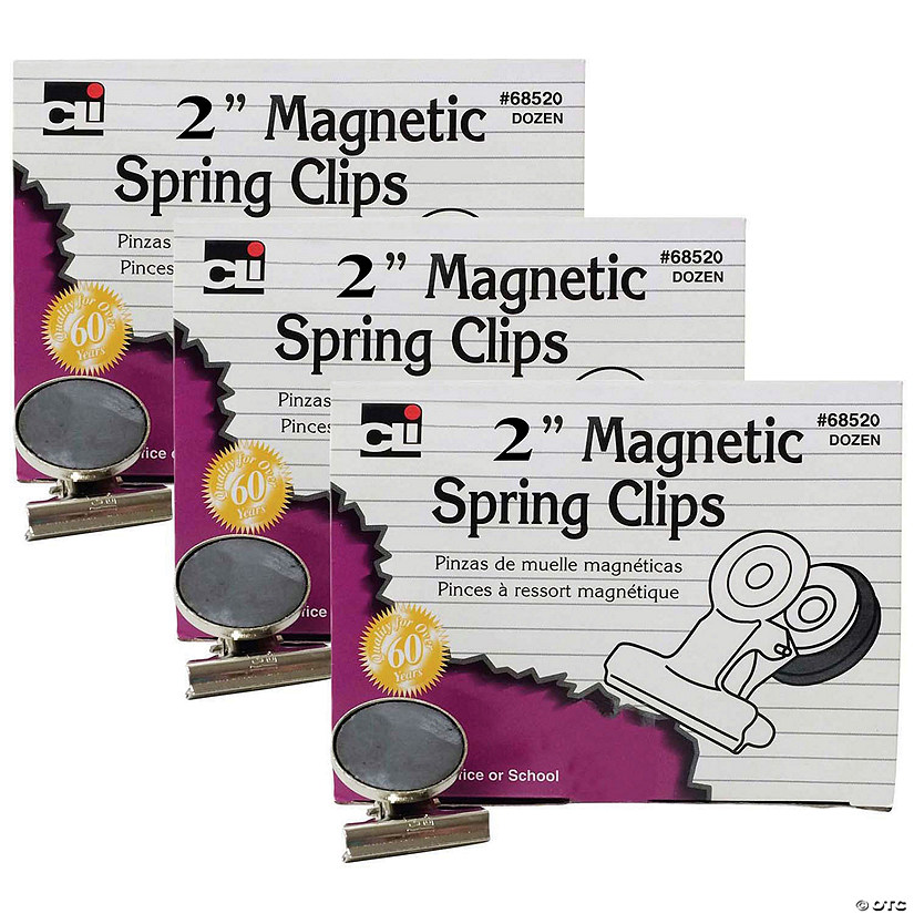 Charles Leonard Magnetic Spring Clips, 2", 12 Per Box, 3 Boxes Image