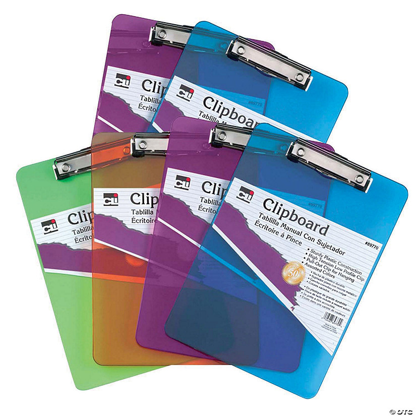 Charles Leonard Plastic Clipboard, Letter, Assorted Colors, Pack of 6 Image