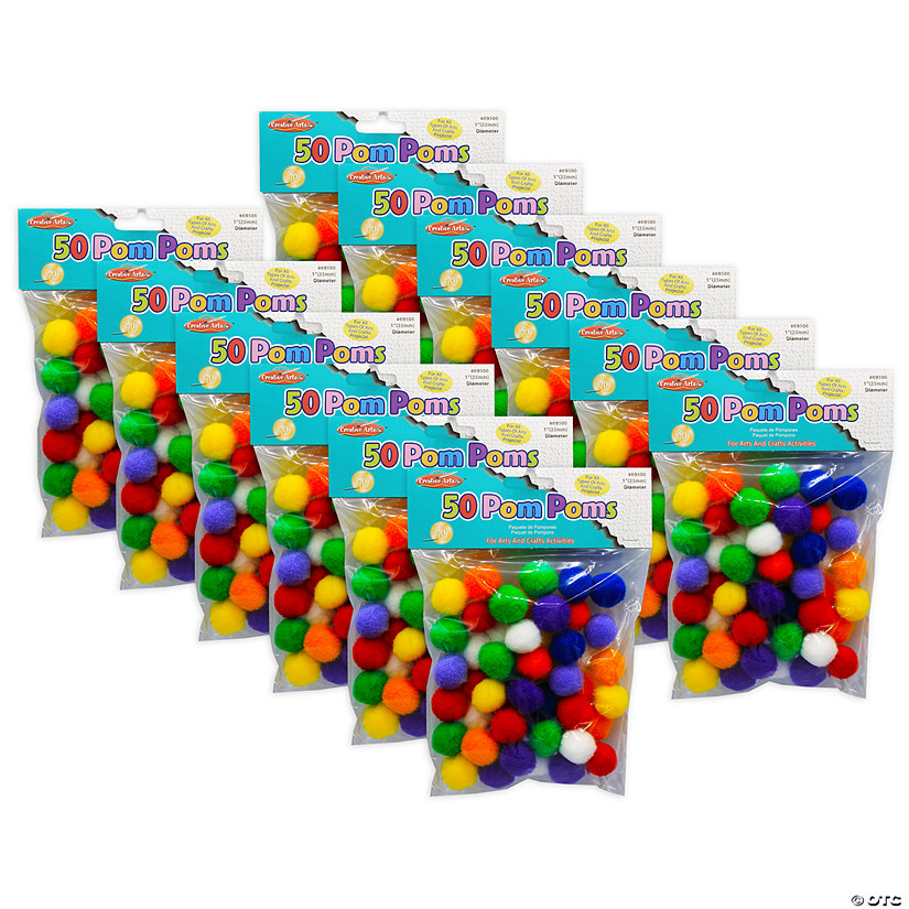 Charles Leonard Pom-Poms 1", Assorted Colors, 50 Per Pack, 12 Packs Image