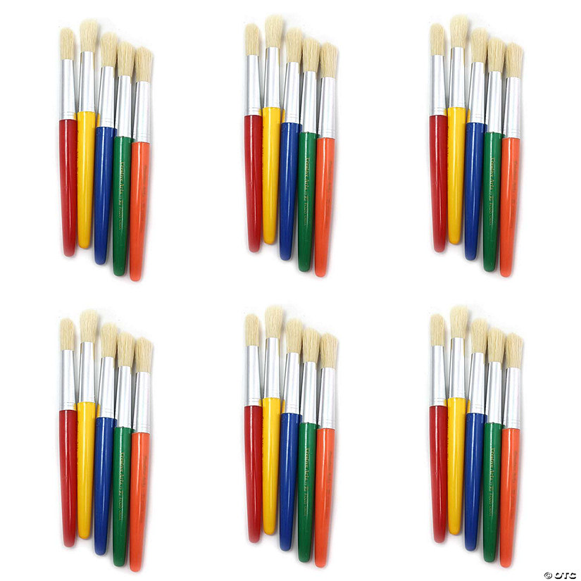 Charles Leonard Round Paint Brushes, Short, Assorted Colors, 5 Per Set, 6 Sets Image