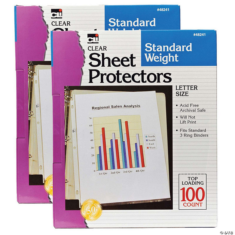Charles Leonard Sheet Protectors, Clear, Standard Weight, Letter Size, 100 Per Box, 2 Boxes Image