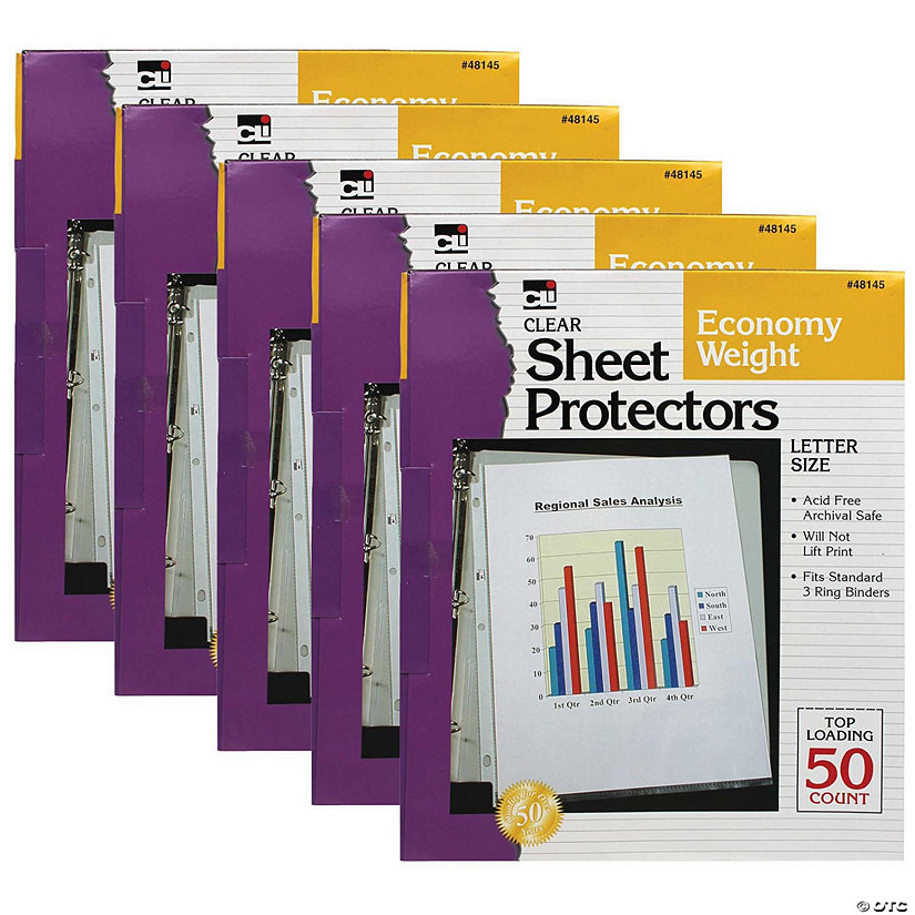 Charles Leonard Sheet Protectors, Economy Weight, Letter Size, Clear, 50 Per Box, 5 Boxes Image