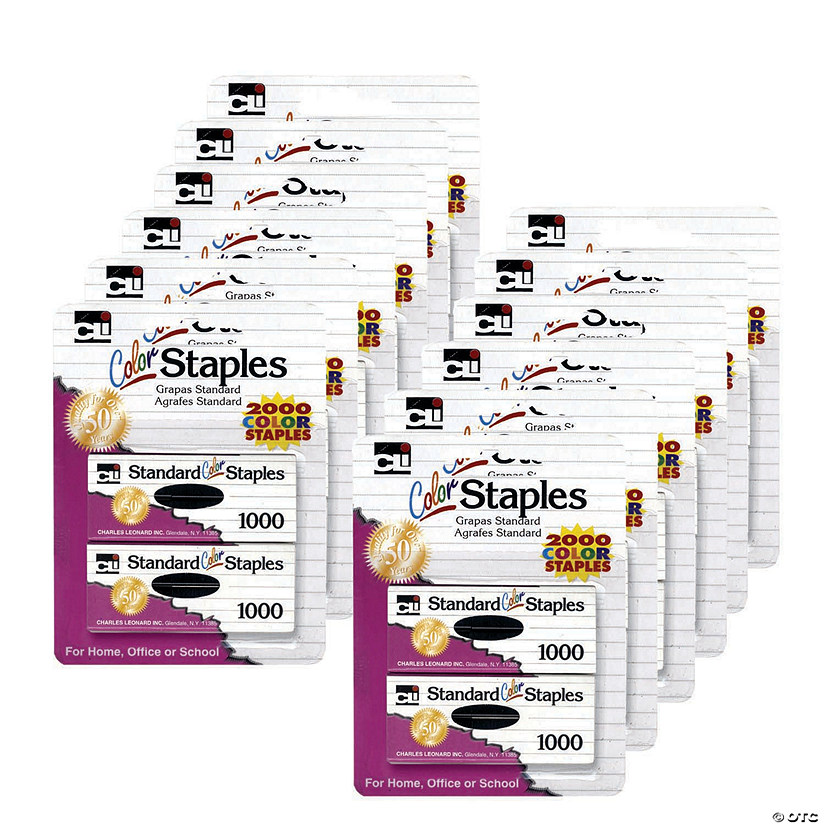 Charles Leonard Standard Color Staples, Assorted Colors, 2000 Per Pack, 12 Packs Image